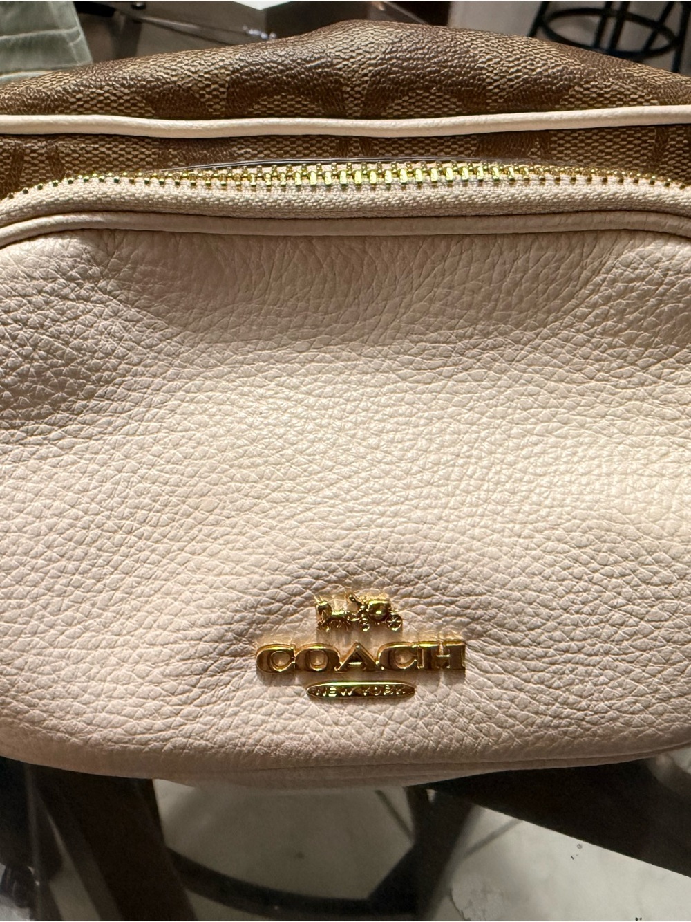 COACH Cream Pebbled Leather Crossbody with Gold Logo